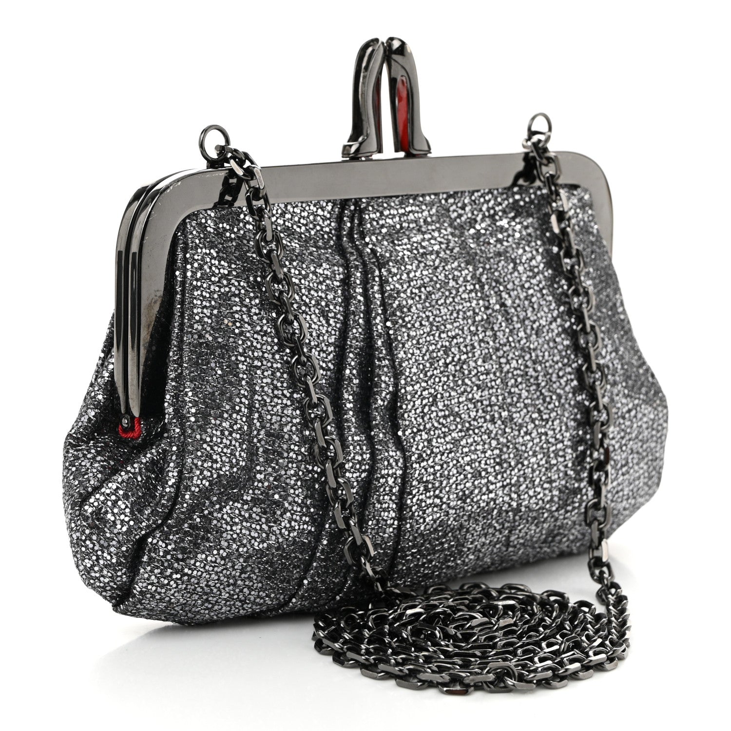 Christian Louboutin Glitter Fabric Crossbody Clutch Silver 3 of 9