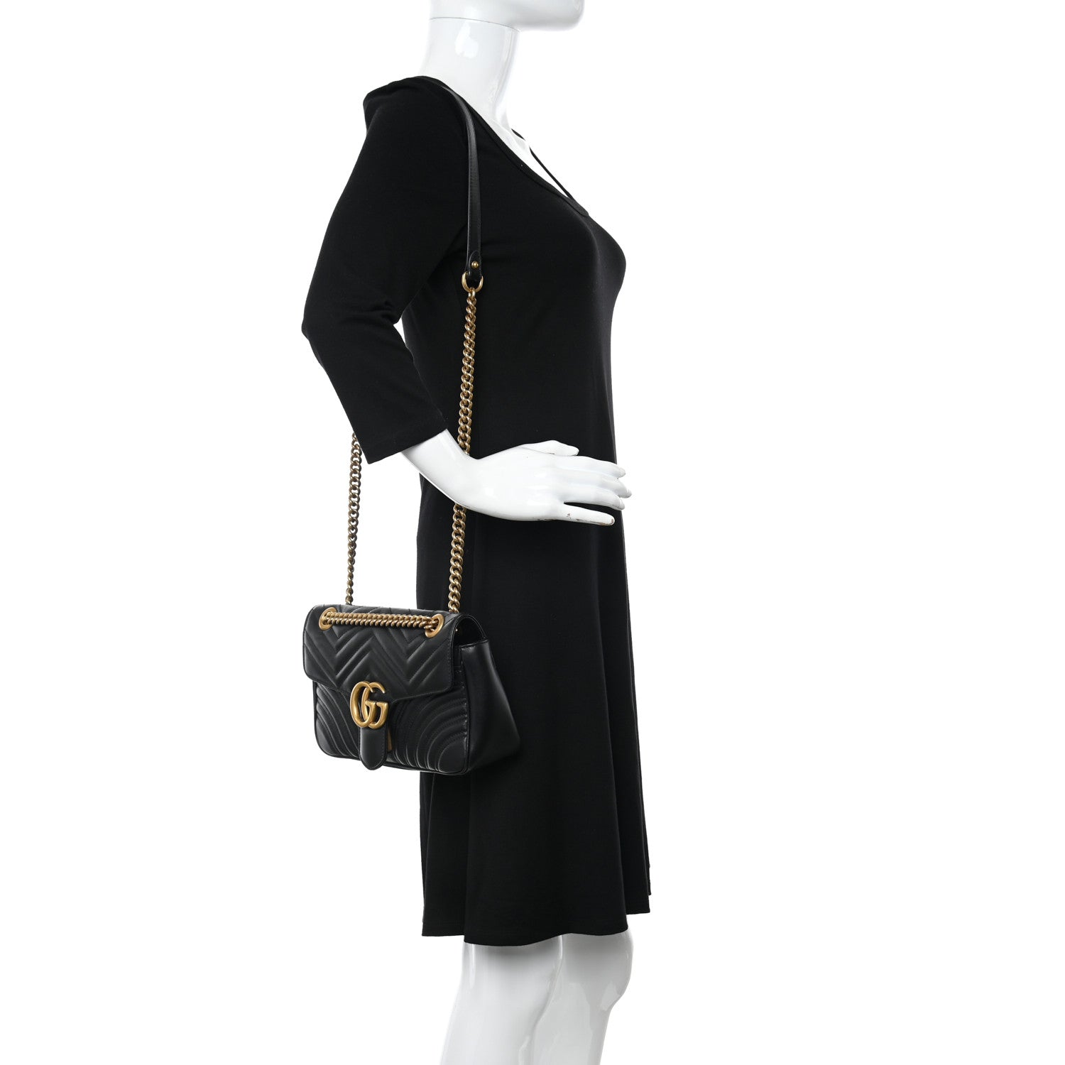 Gucci Calfskin Matelasse Small GG Marmont Shoulder Bag Black 2 of 10