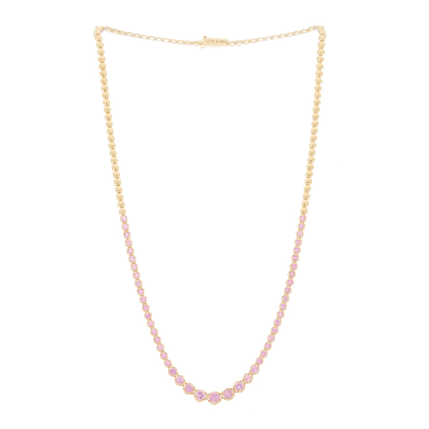 18K Yellow Gold Pink Sapphire Graduated Tennis Necklace