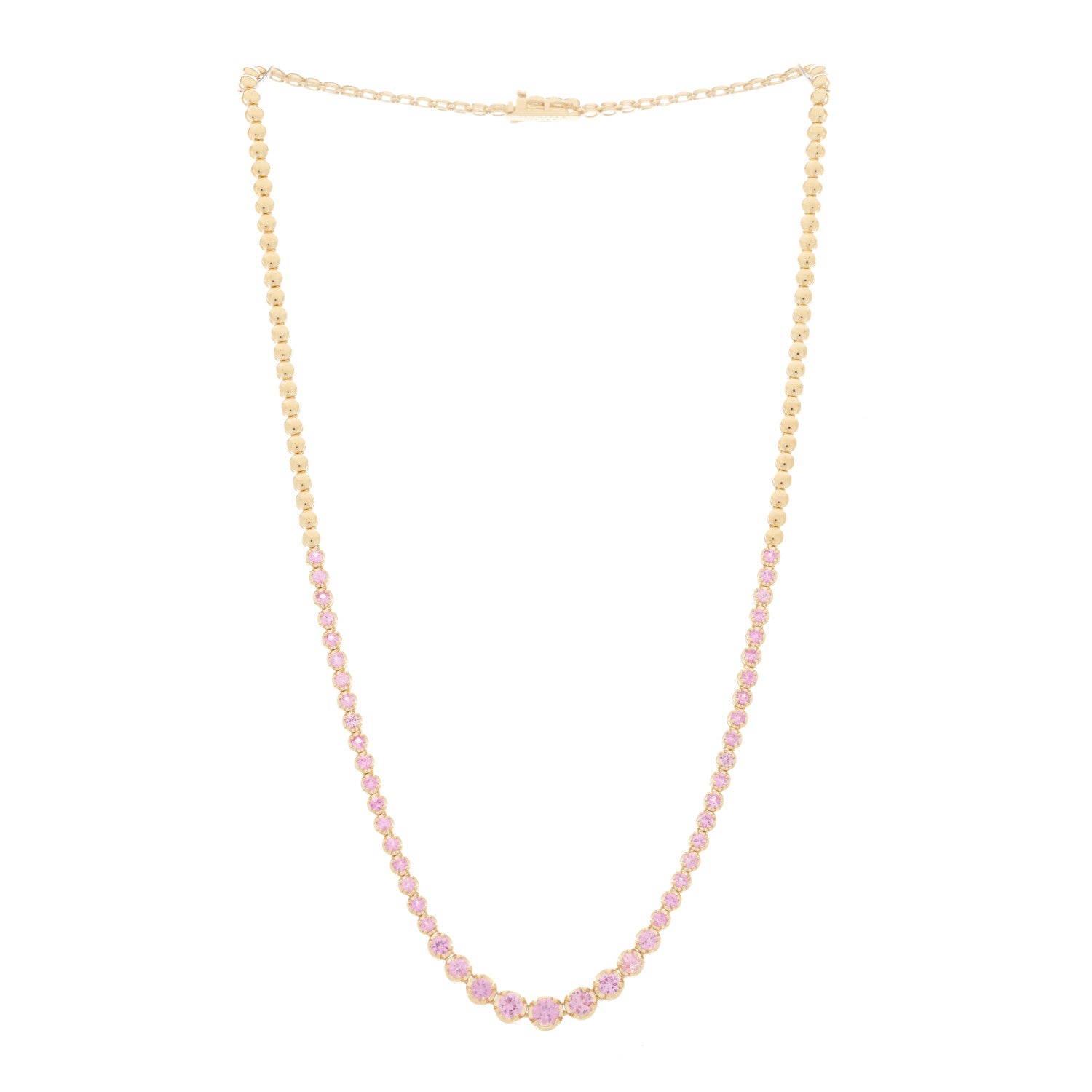 Jennifer Meyer 18K Yellow Gold Pink Sapphire Graduated Tennis Necklace 2 of 5