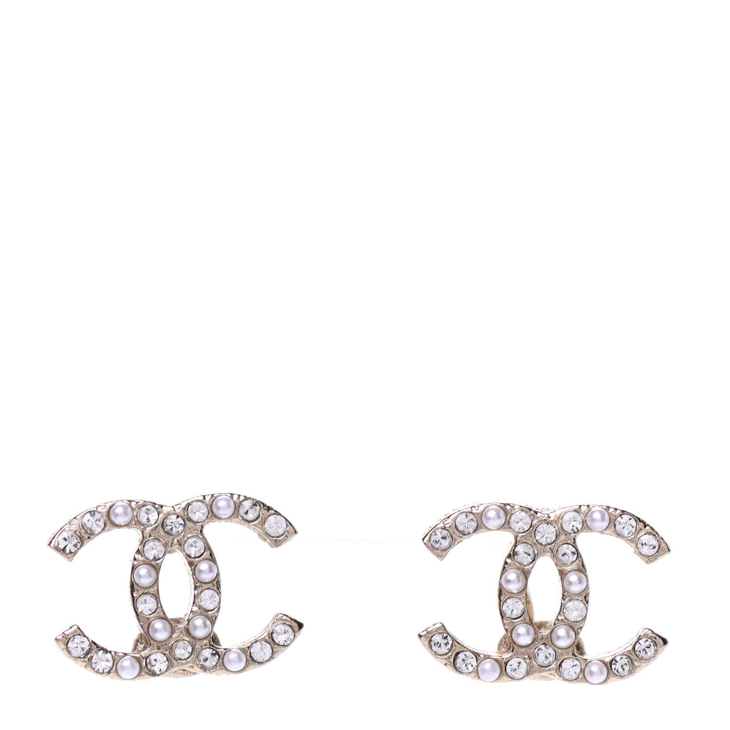 Chanel Pearl Crystal CC Earrings Gold 1 of 5