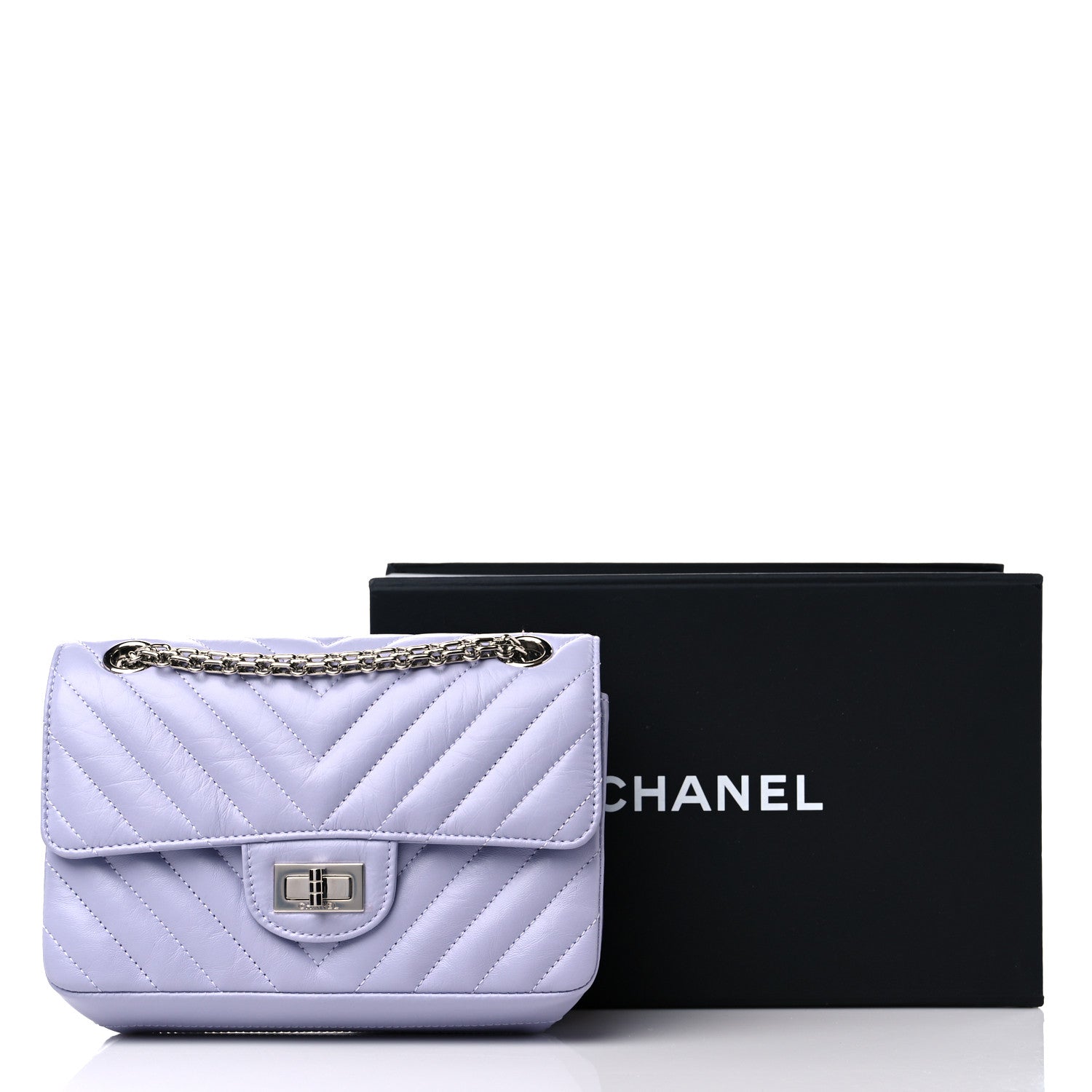 Chanel Aged Calfskin Chevron Quilted 2.55 Reissue Mini Flap Light Purple 11 of 11