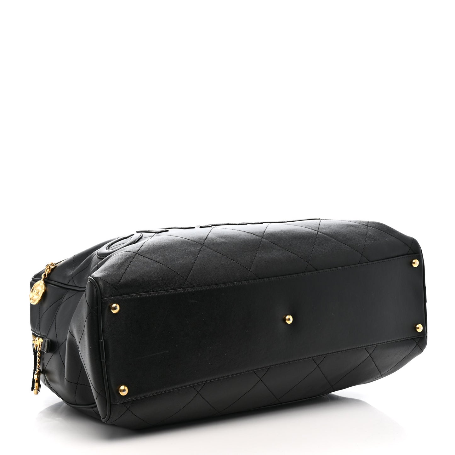 Calfskin Stitched Maxi Logo Bowling Bag Black