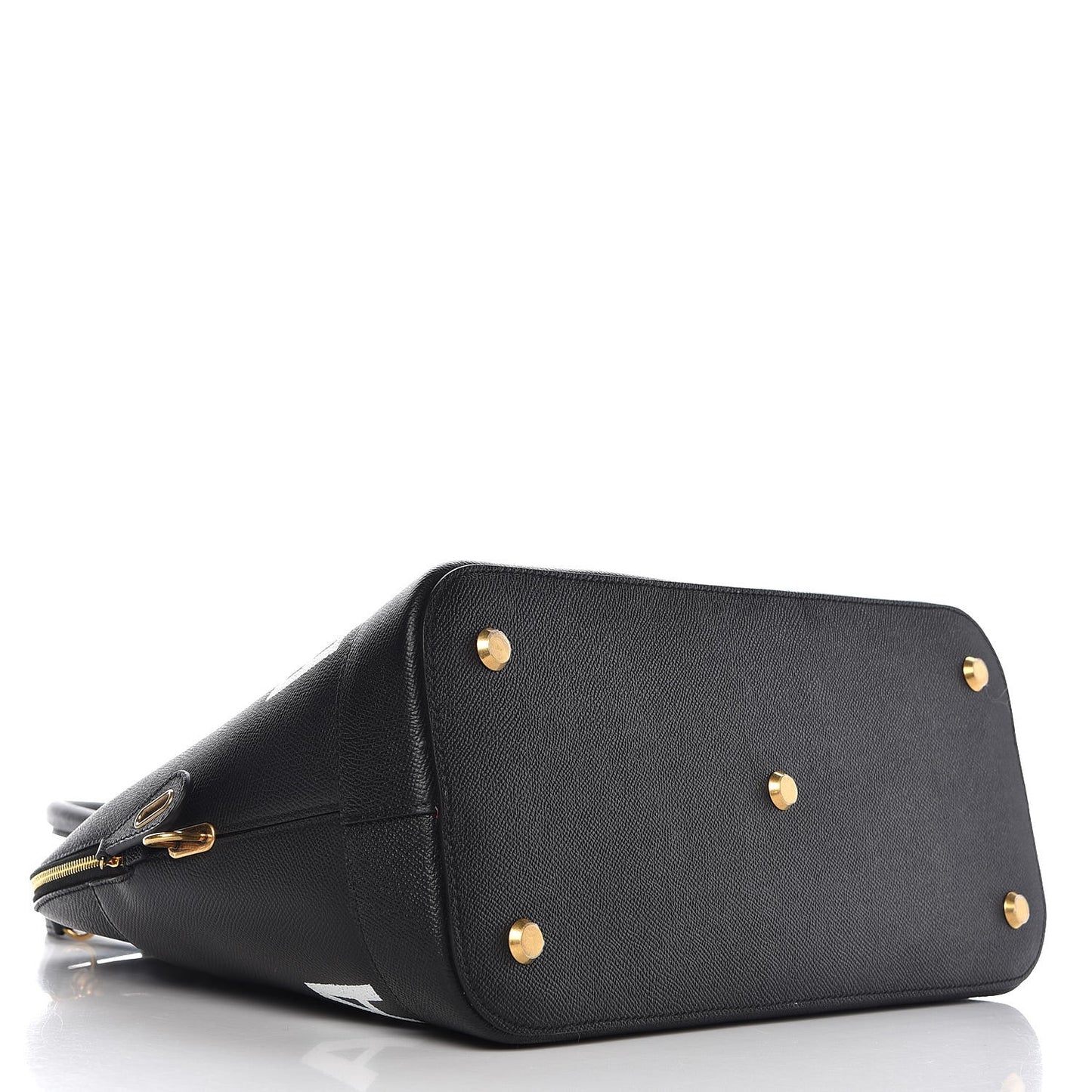 Signature Grained Calfskin Logo M Ville Top Handle Bag Black