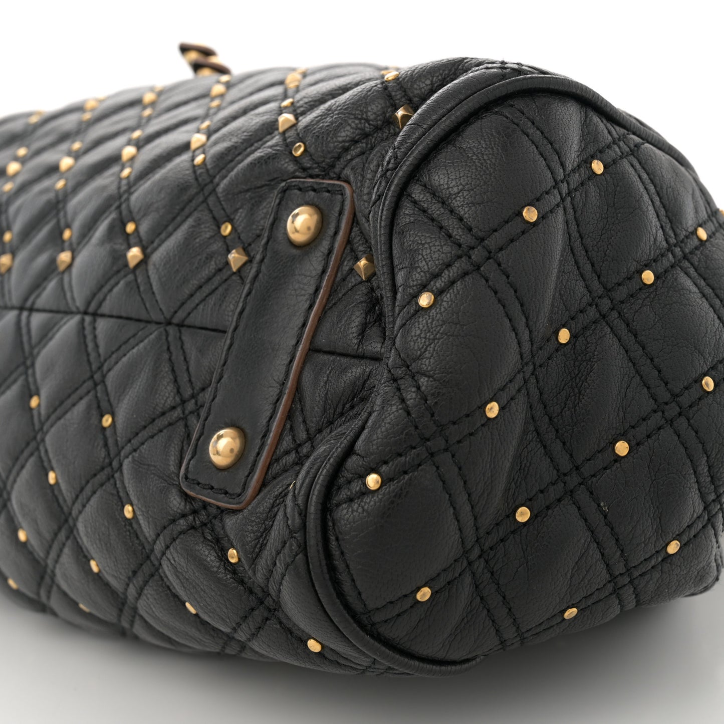 Calfskin Quilted Studded Stam Black