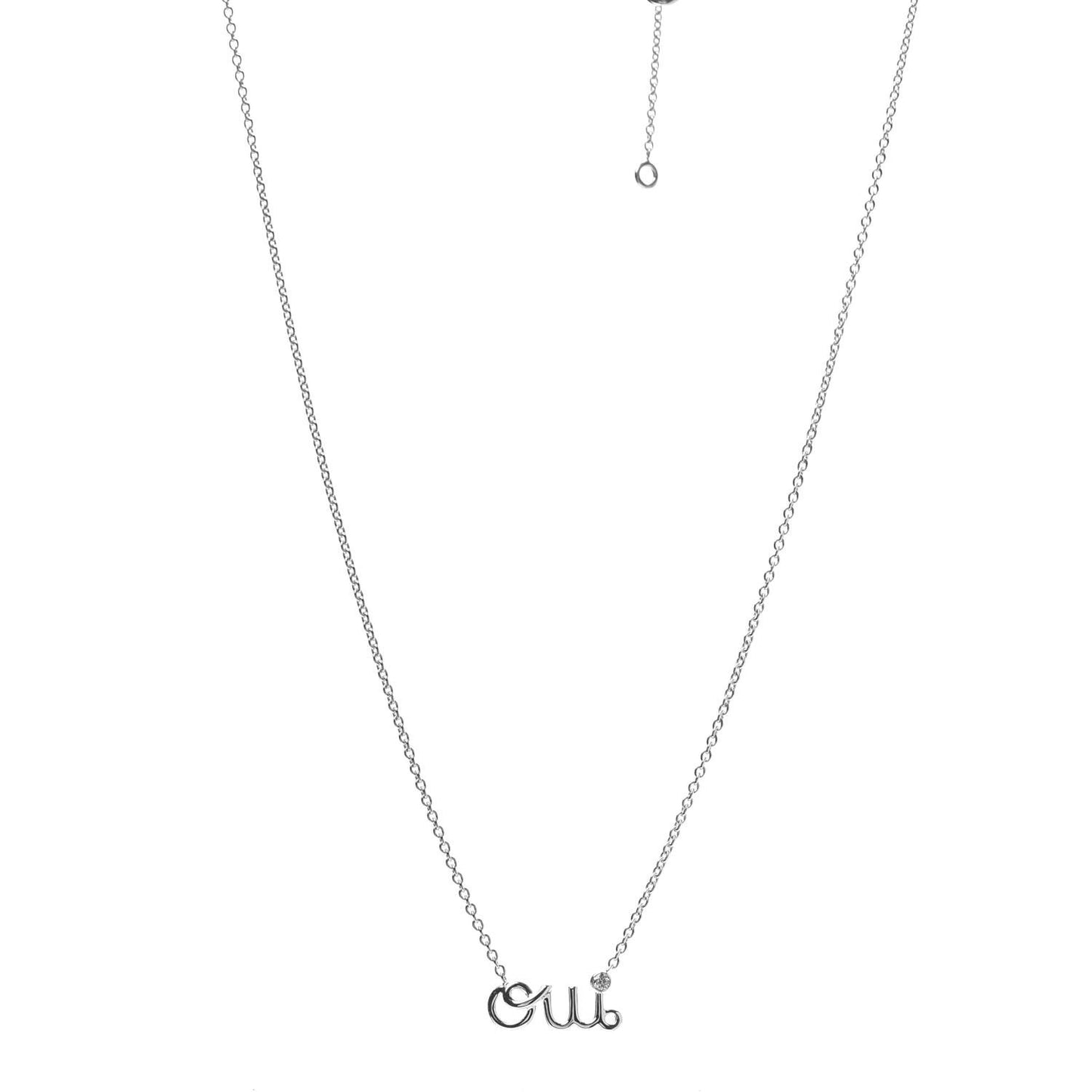 18K White Gold Diamond Oui Pendant Necklace
