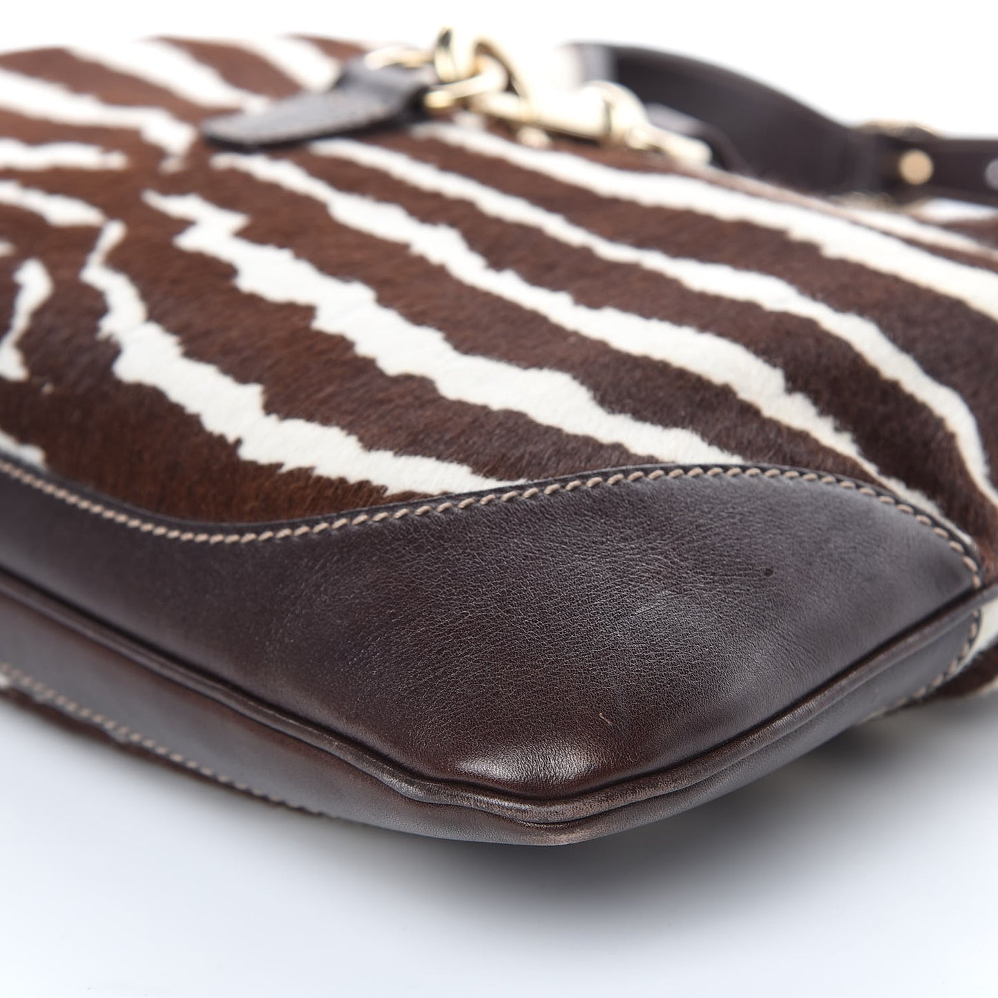 Calf Hair Zebra Print Medium Jackie O Bouvier Hobo Brown