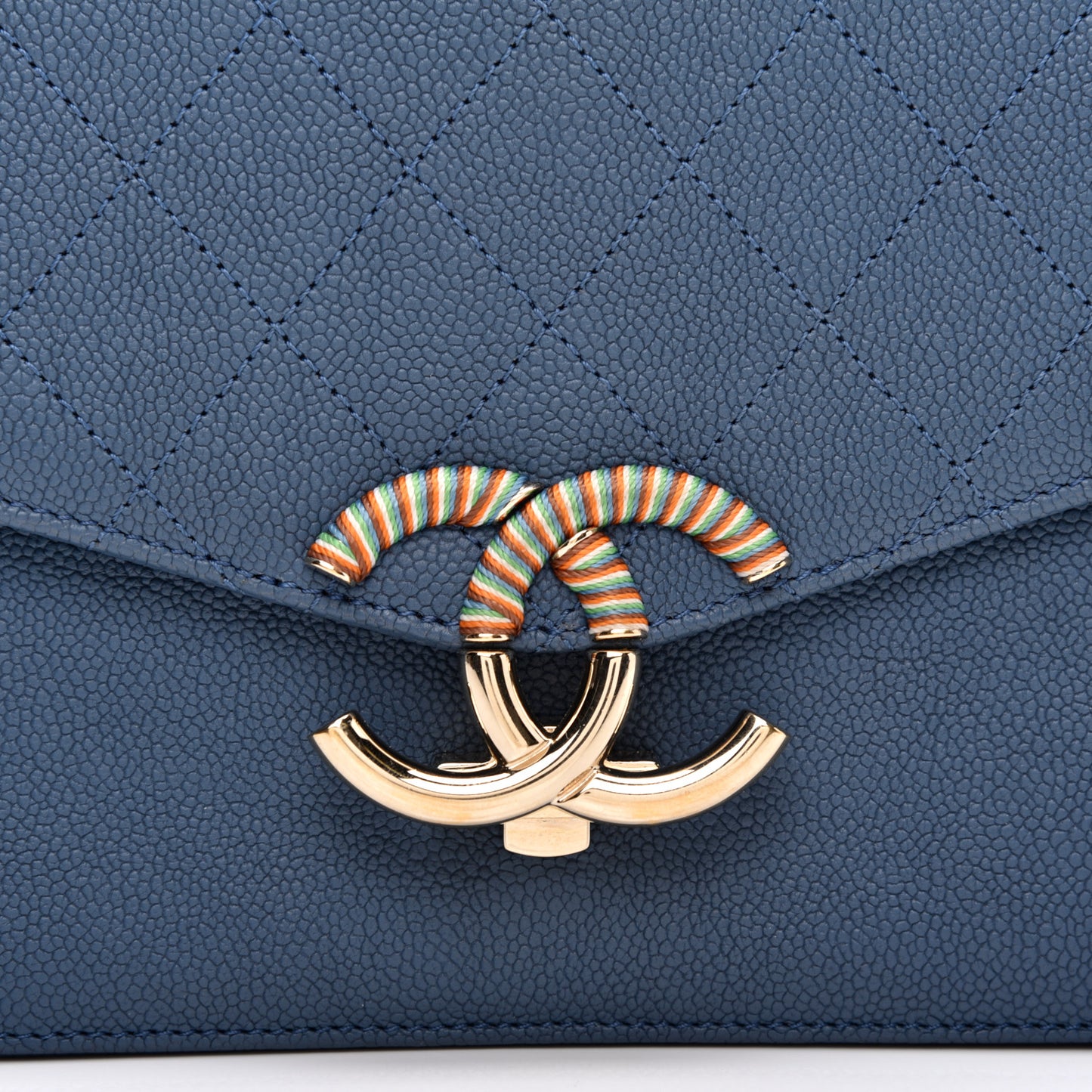 Grained Calfskin Quilted Cuba Flap Blue