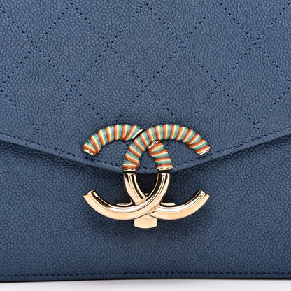 Chanel Grained Calfskin Quilted Cuba Flap Blue 10 of 11
