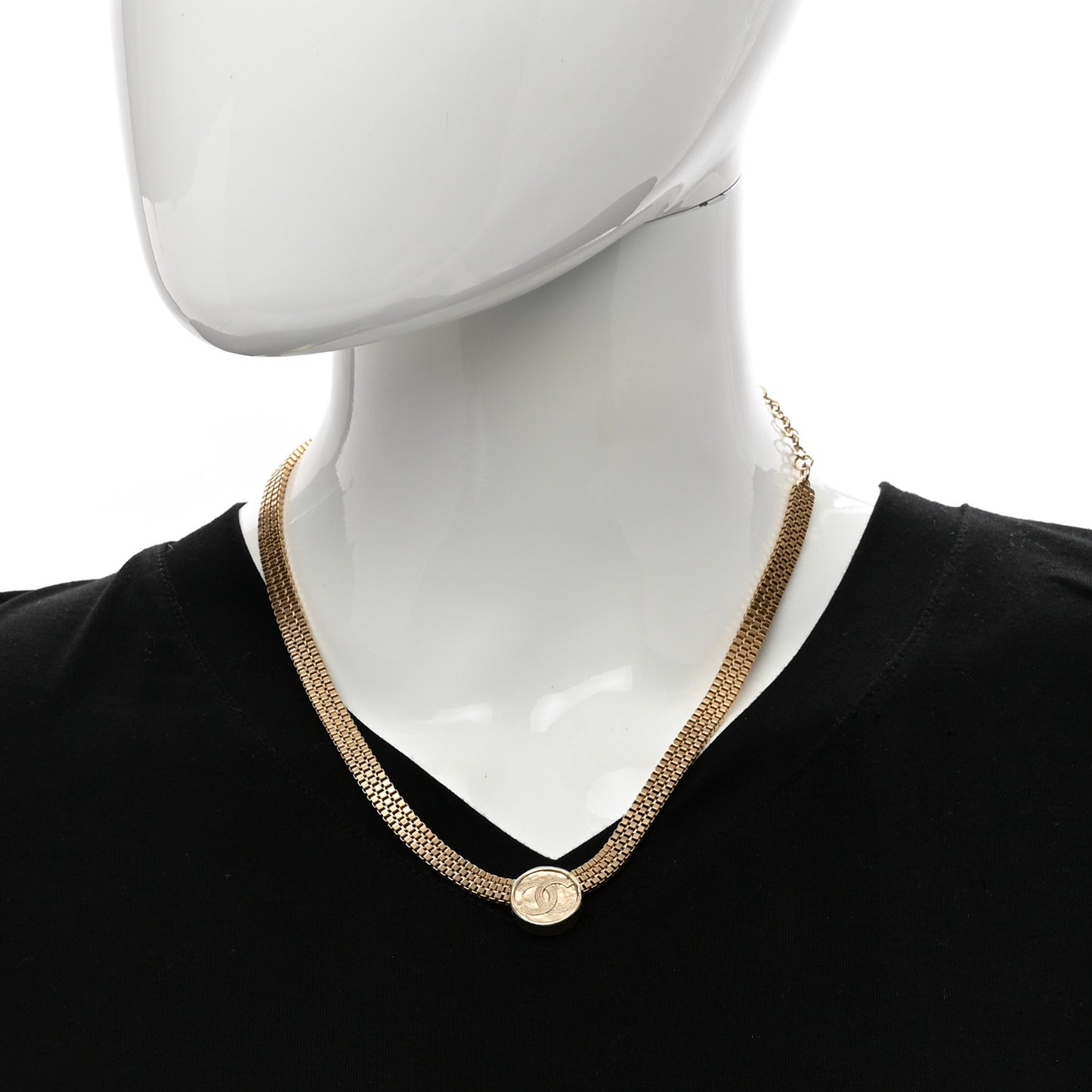 Metal Chain Link CC Medallion Choker Necklace Gold