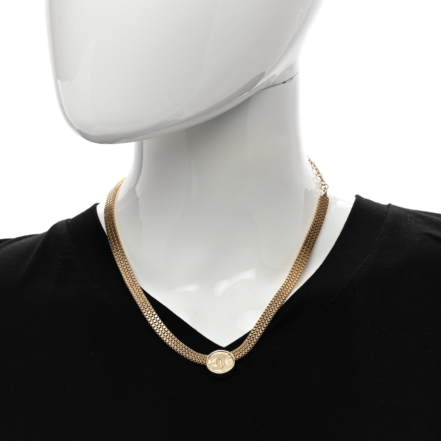 Chanel Metal Chain Link CC Medallion Choker Necklace Gold 2 of 4