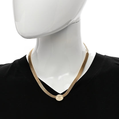 Chanel Metal Chain Link CC Medallion Choker Necklace Gold 2 of 4