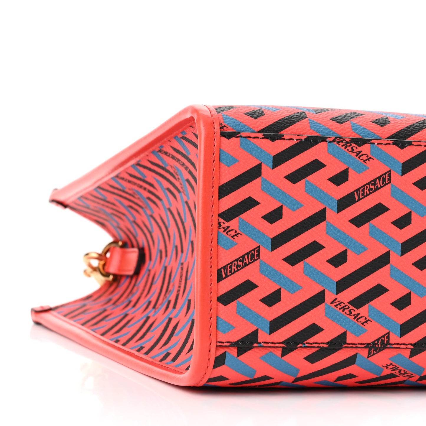 Coated Canvas Calfskin La Greca Signature Tote Bag Blue Red