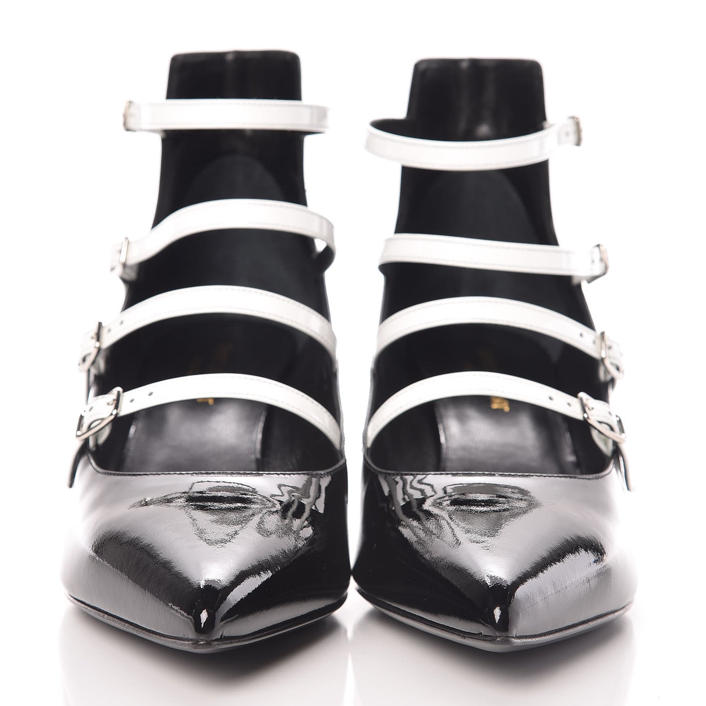 Vitello Vernice Kitten 50 Strap Pumps 40 Black White Optique