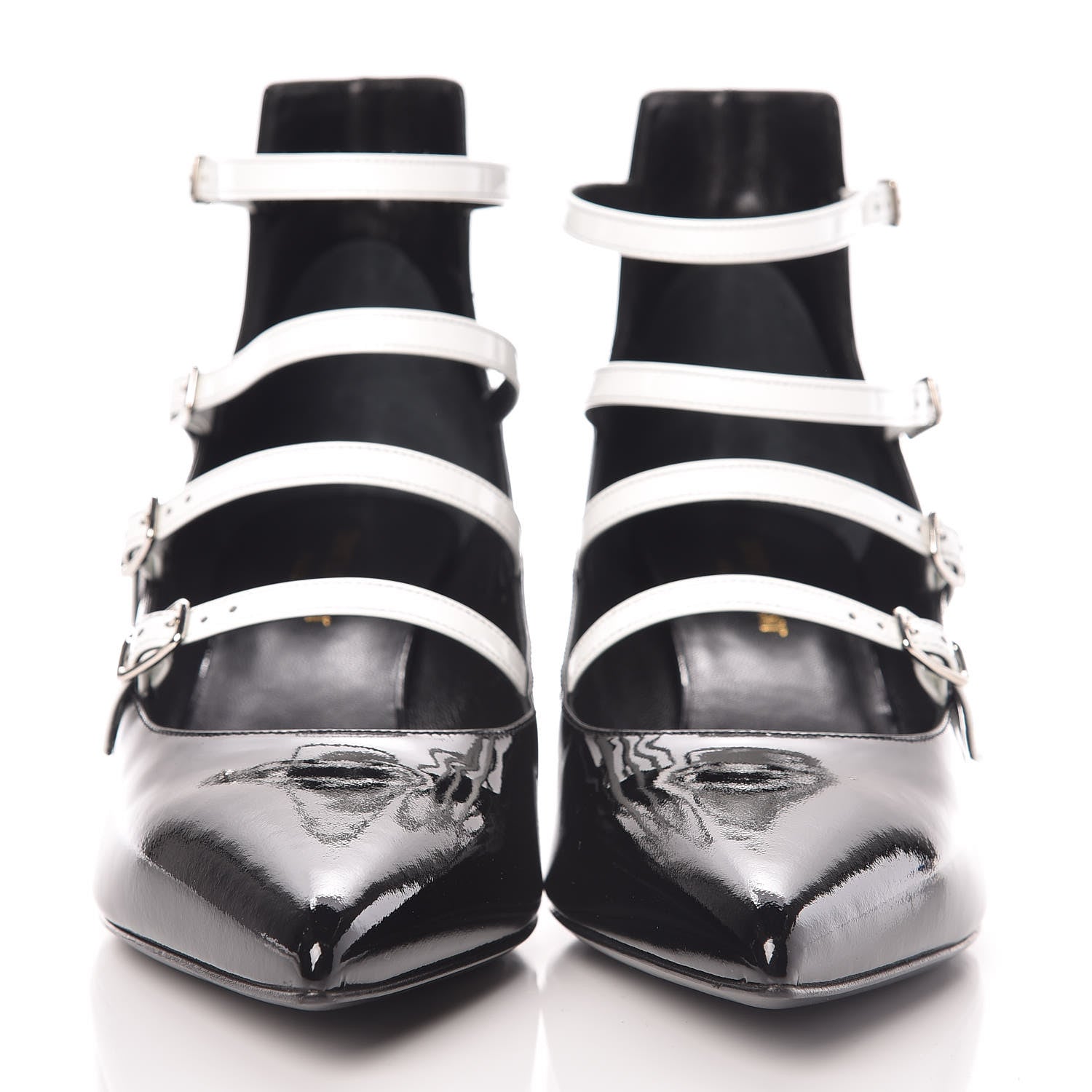 Saint Laurent Vitello Vernice Kitten 50 Strap Pumps 40 Black White Optique 2 of 9