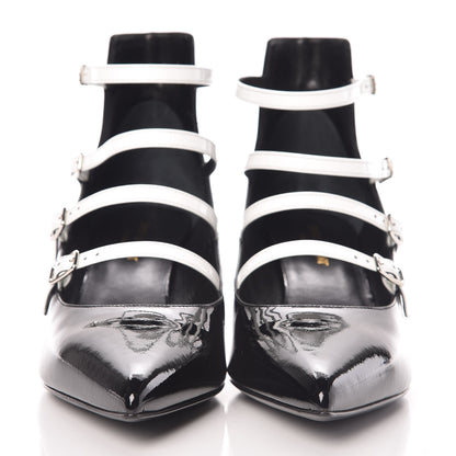Saint Laurent Vitello Vernice Kitten 50 Strap Pumps 40 Black White Optique 2 of 9