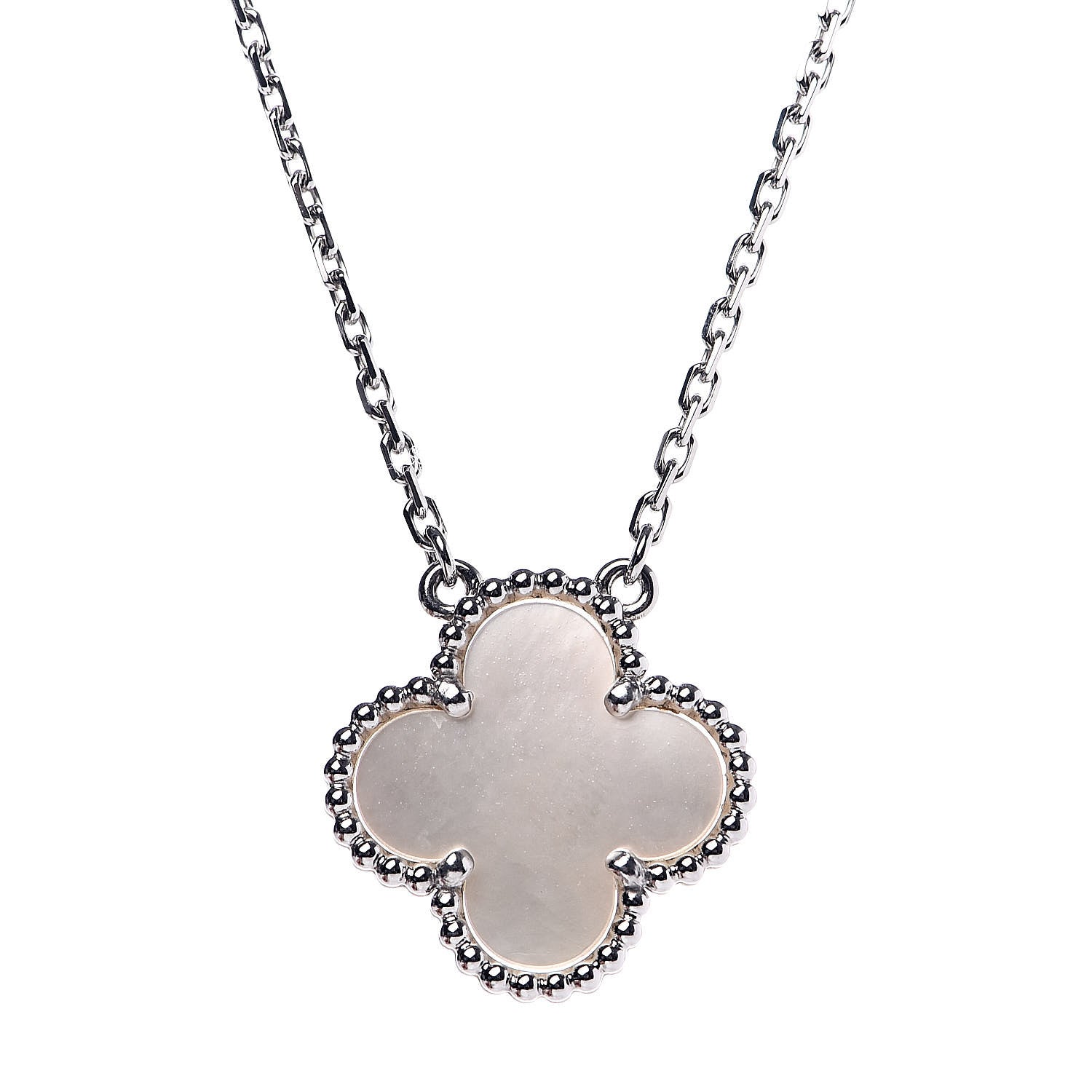 Van Cleef & Arpels 18K White Gold Mother of Pearl Vintage Alhambra Pendant Necklace 4 of 6