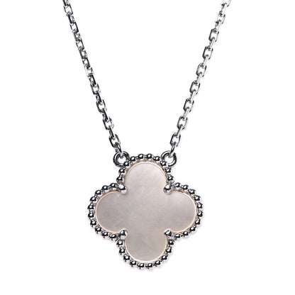 Van Cleef & Arpels 18K White Gold Mother of Pearl Vintage Alhambra Pendant Necklace 4 of 6