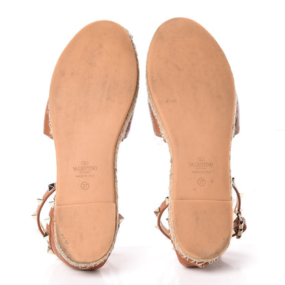 Valentino Garavani Grained Calfskin Rockstud Ankle Wrap Espadrille Flats 37 Cognac 7 of 17