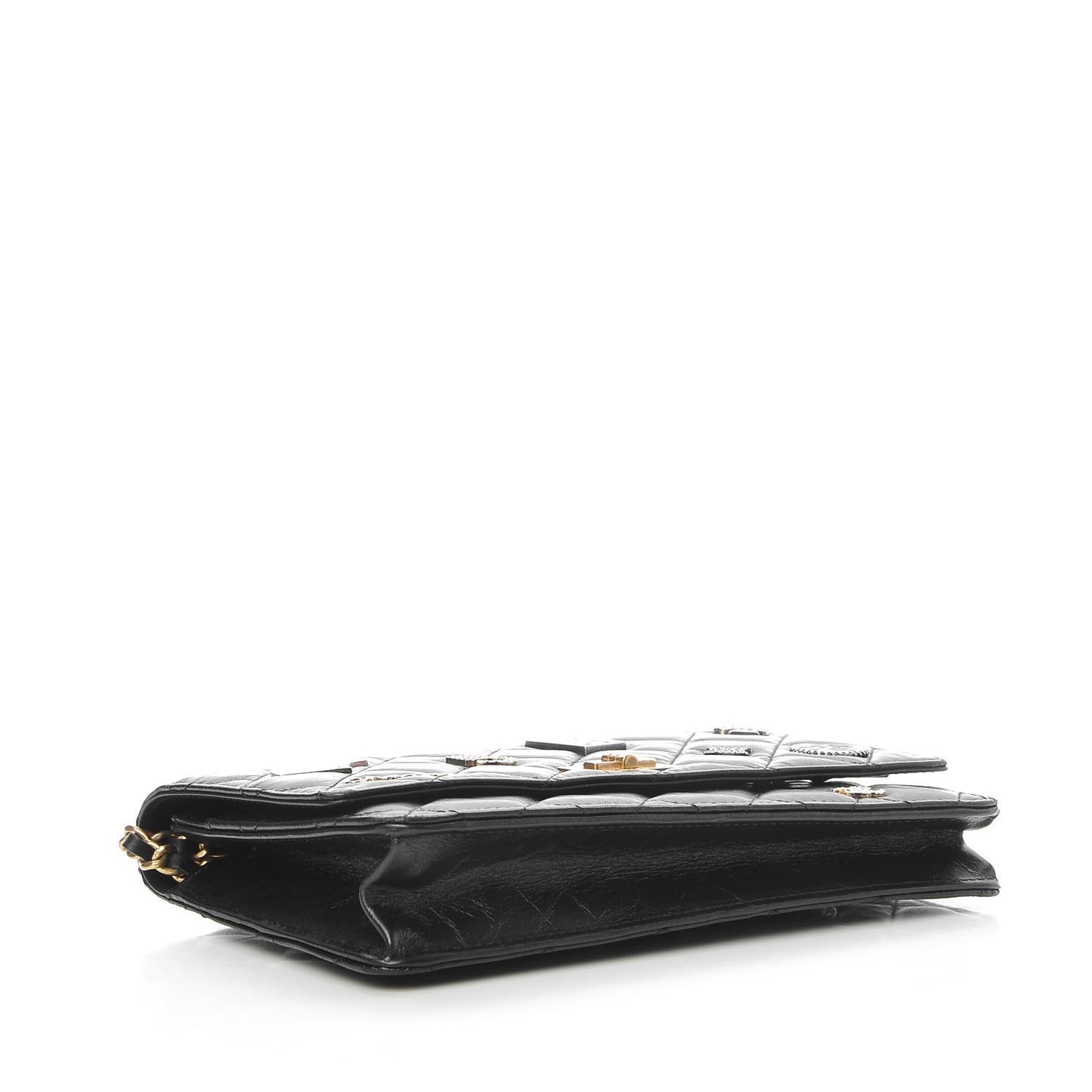 Aged Calfskin Quilted Lucky Charms Casino 2.55 Reissue Wallet On Chain WOC Black