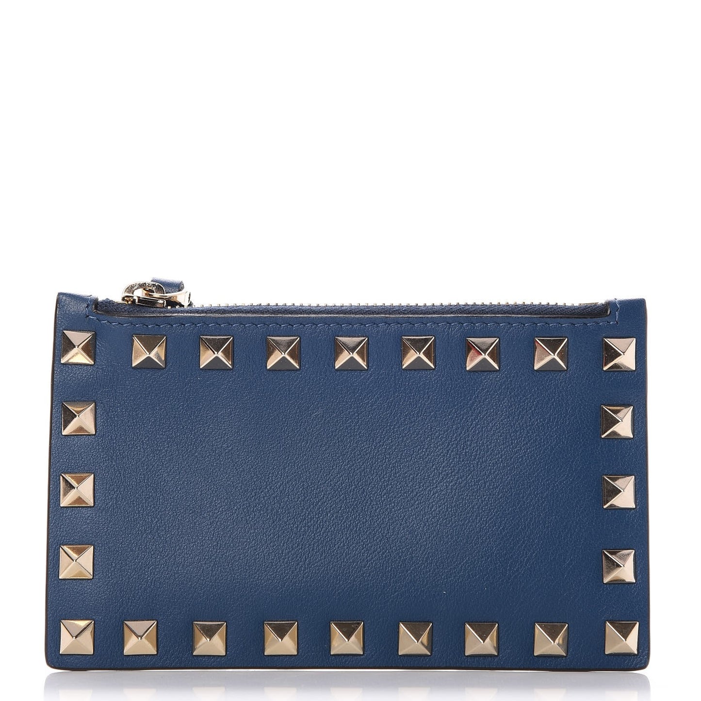 Calfskin Rockstud Coin Case Card Holder Peacock