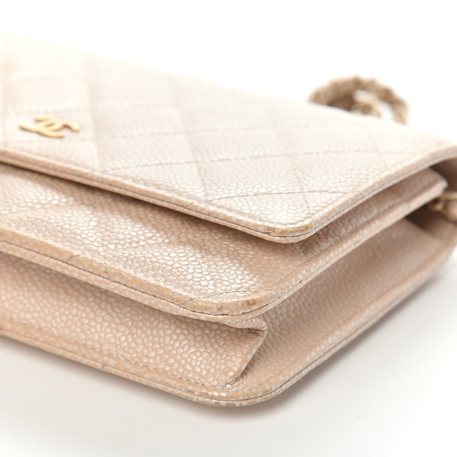 Chanel Pearly Caviar Quilted Wallet On Chain WOC Beige 10 of 13