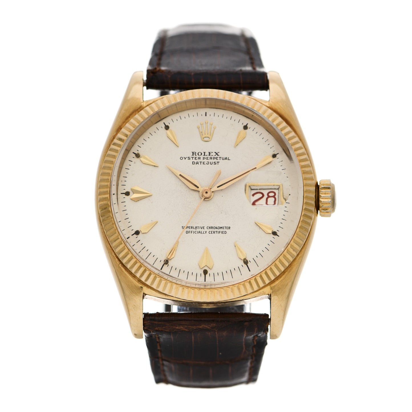 18K Yellow Gold Alligator 36mm Oyster Perpetual Datejust Watch 6605