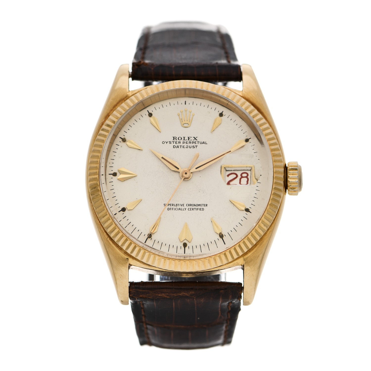 Rolex 18K Yellow Gold Alligator 36mm Oyster Perpetual Datejust Watch 6605 1 of 7