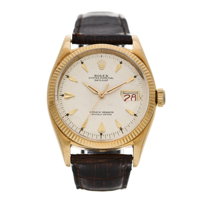 Rolex 18K Yellow Gold Alligator 36mm Oyster Perpetual Datejust Watch 6605 1 of 7