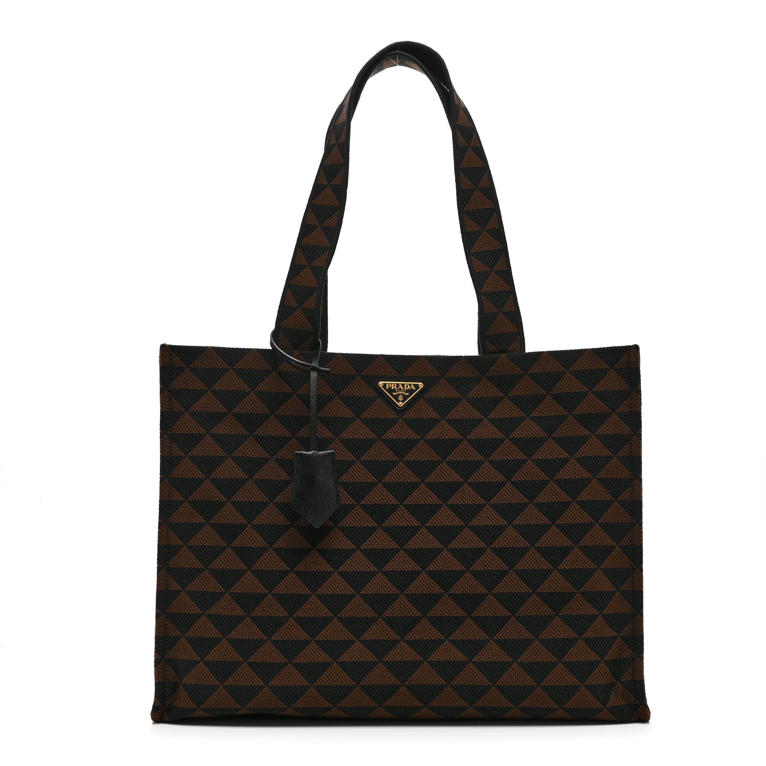 Prada Jacquard Saffiano Triangolo Symbole Embroidered Shopping Tote Black Corda 1 of 10
