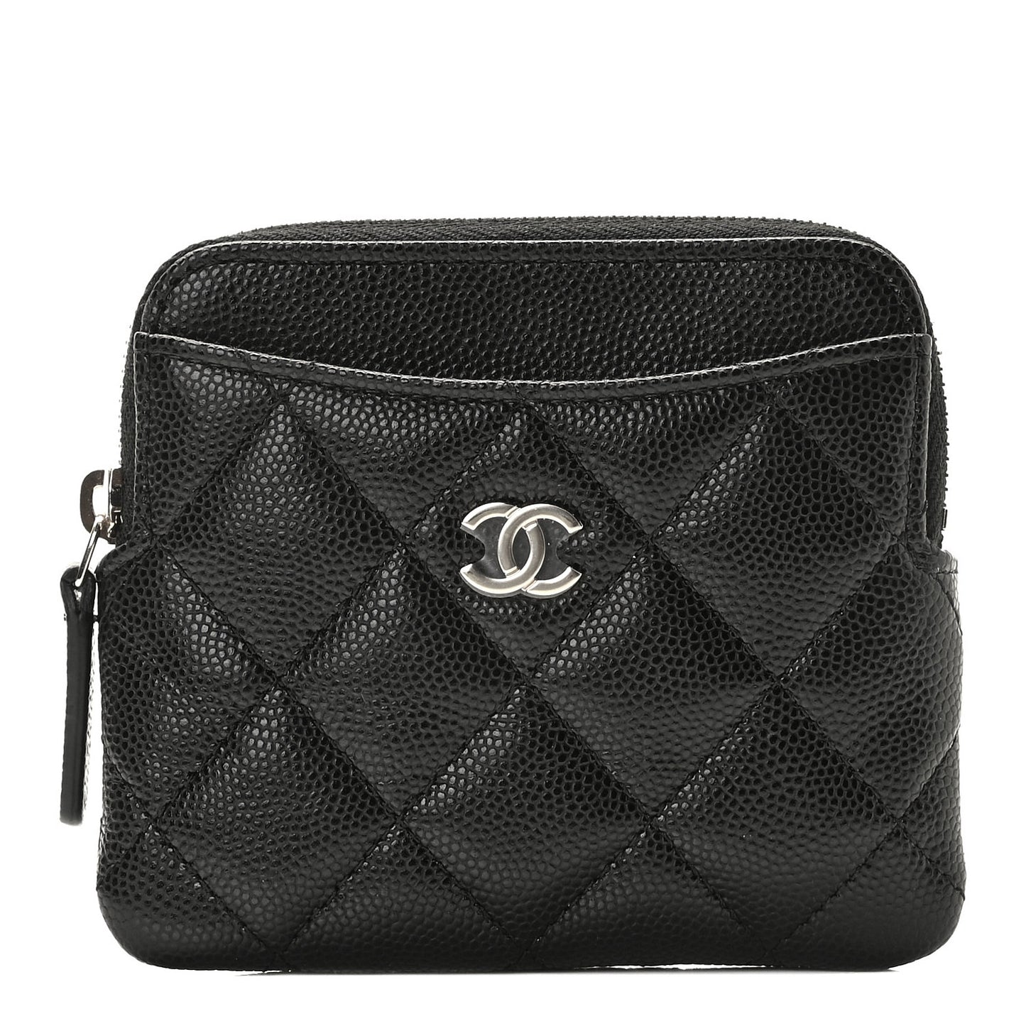 Caviar Quilted Zip Card Holder Wallet Black