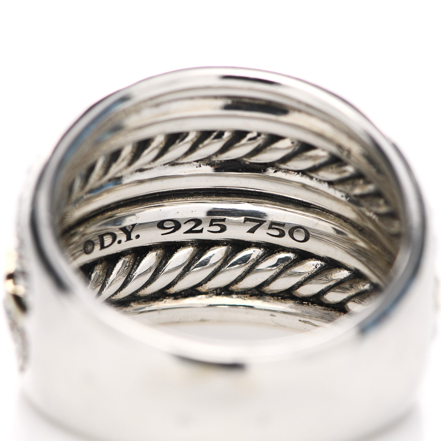 David Yurman Sterling Silver 18K Yellow Gold Diamond Midnight Melange Cable Ring 54 6.75 4 of 5