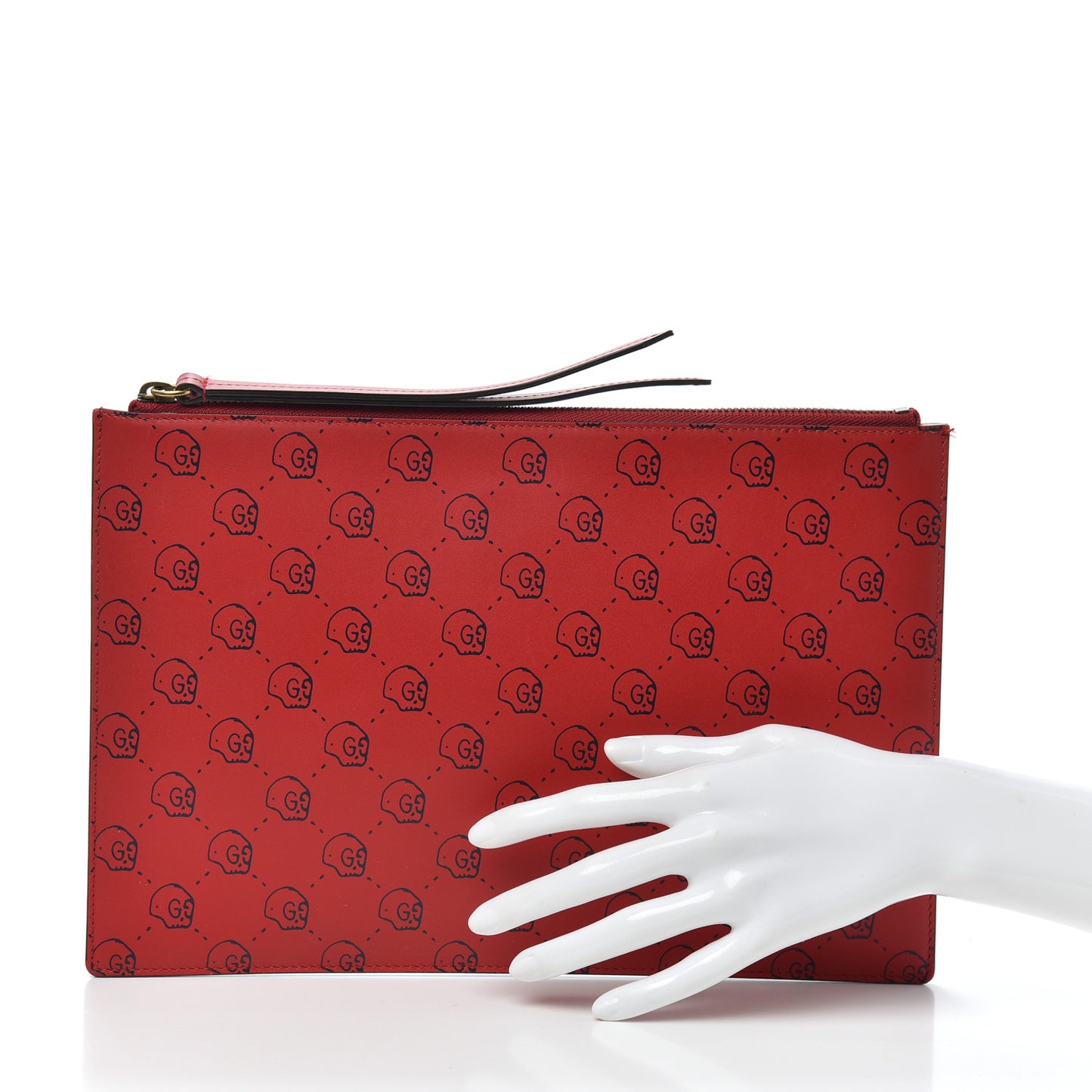 Calfskin GucciGhost Hamlet Skull Zip Pouch Hibiscus Red