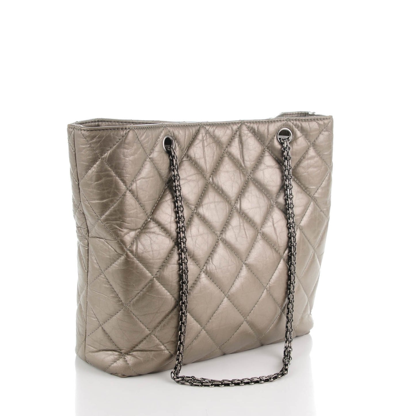 Aged Calfskin Quilted Reissue 2.55 Tote Dark Silver