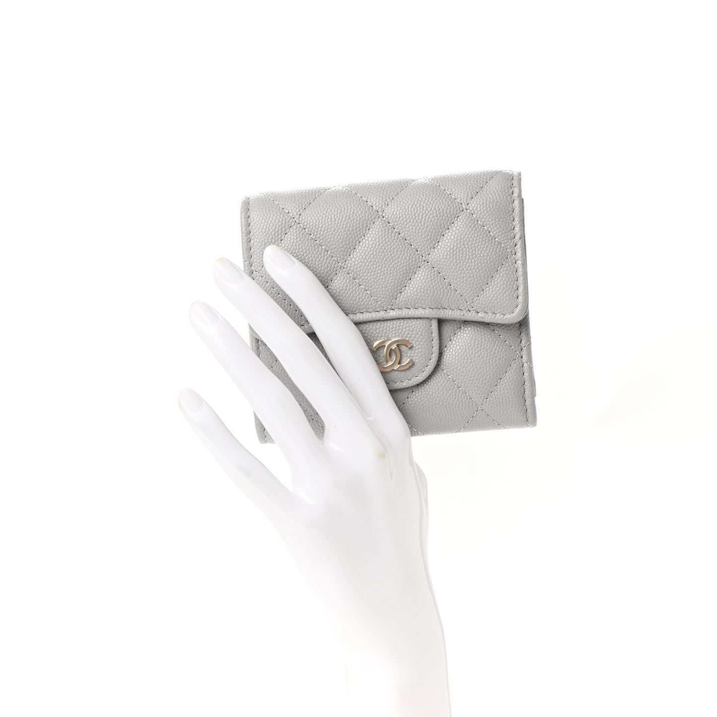 Caviar Quilted Small Flap Wallet Grey
