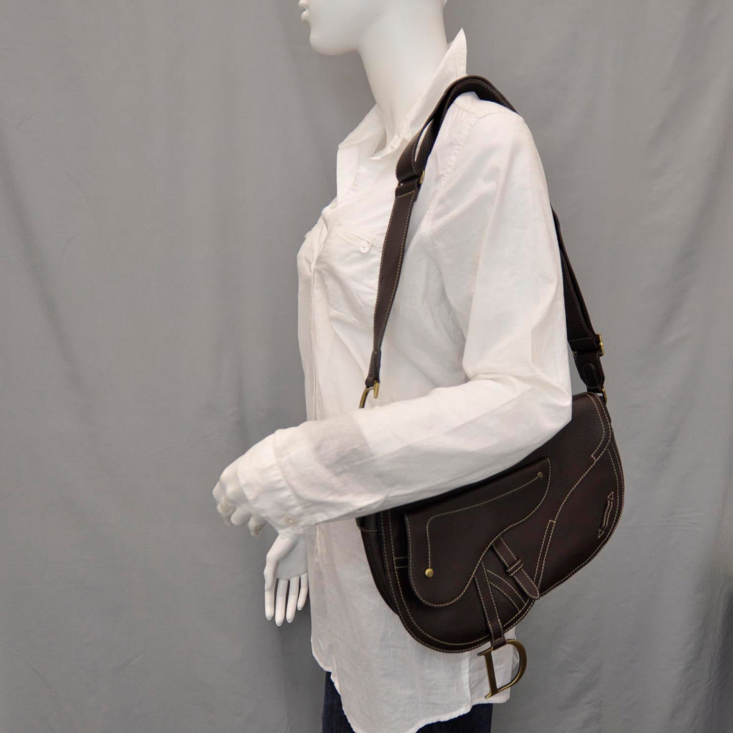 Leather Baudrier Saddle Bag Brown