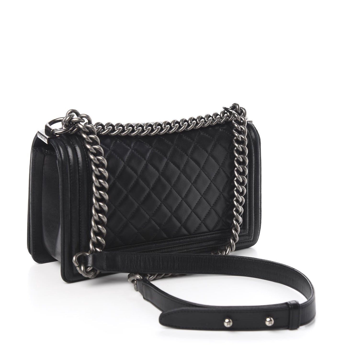 Lambskin Quilted Medium Boy Flap Black