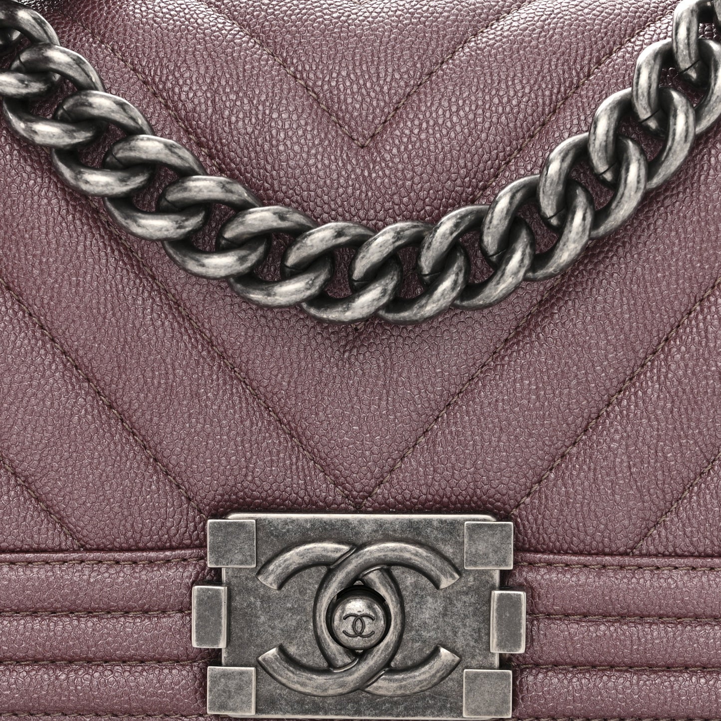 Metallic Caviar Chevron Quilted Small Boy Flap Dark Pink