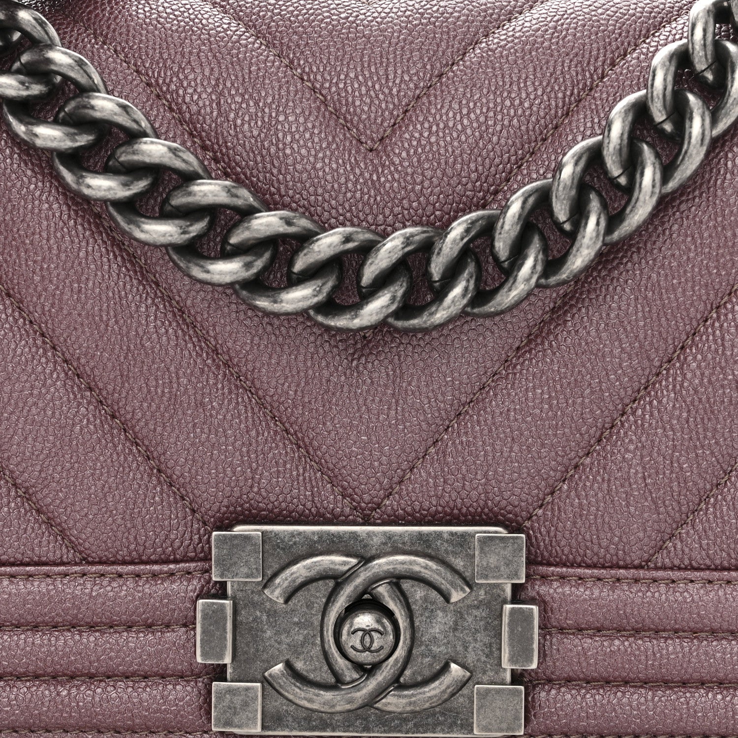 Chanel Metallic Caviar Chevron Quilted Small Boy Flap Dark Pink 8 of 10