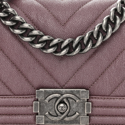 Chanel Metallic Caviar Chevron Quilted Small Boy Flap Dark Pink 8 of 10