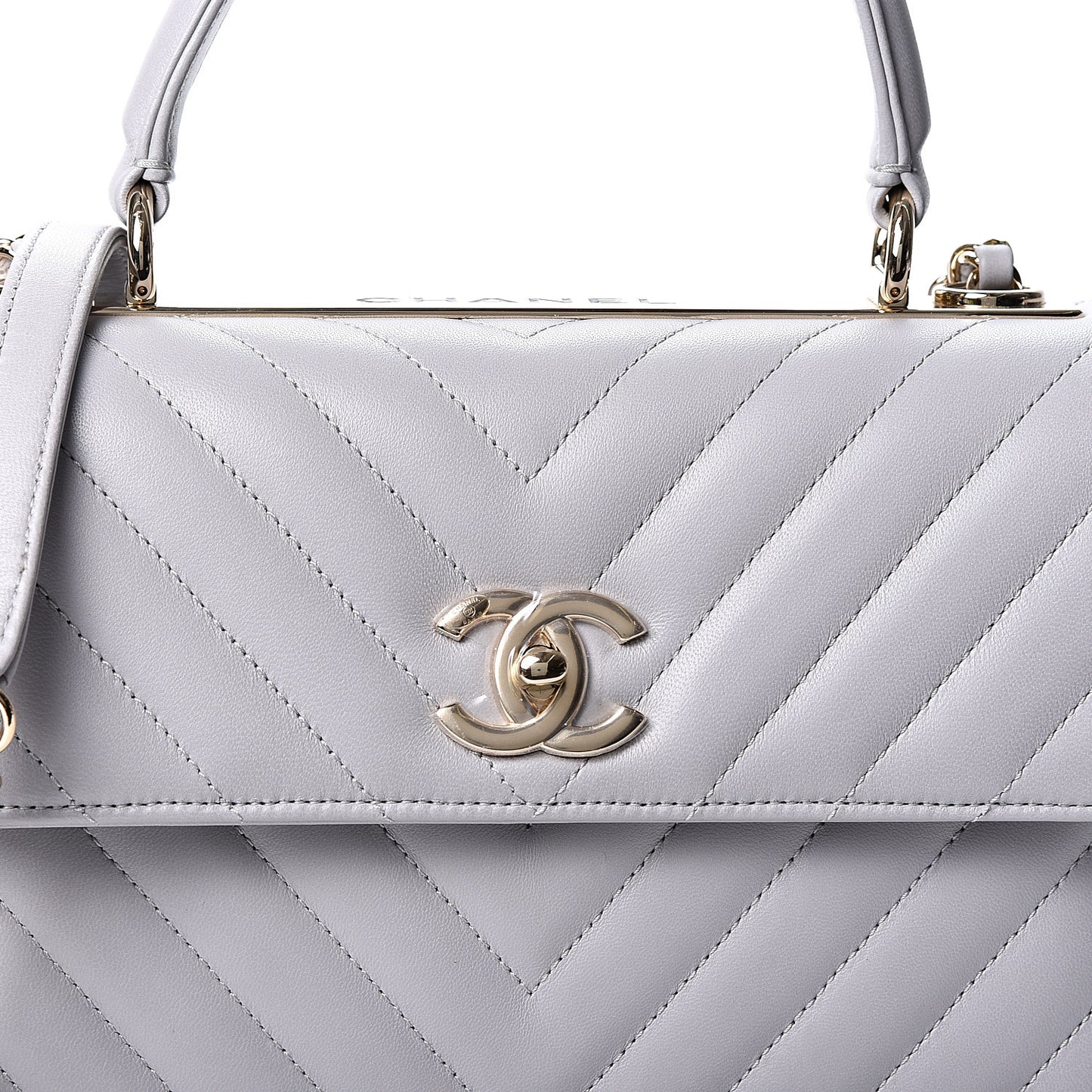 Lambskin Chevron Quilted Small Trendy CC Flap Dual Handle Bag Grey