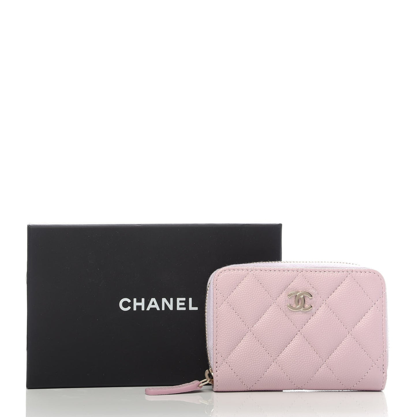 Caviar Quilted Zip Coin Purse Light Pink