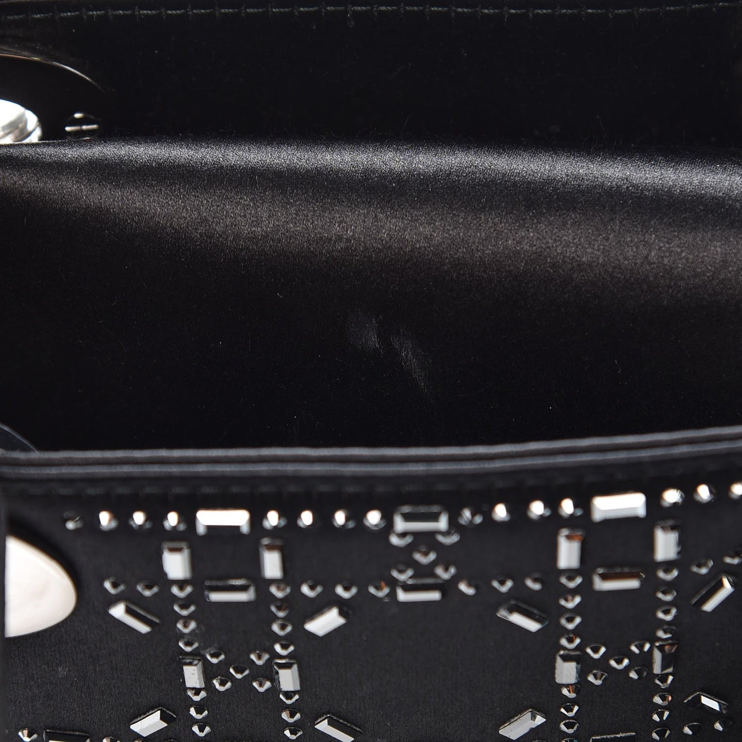 Satin Crystal Cannage Mini Lady Dior Black