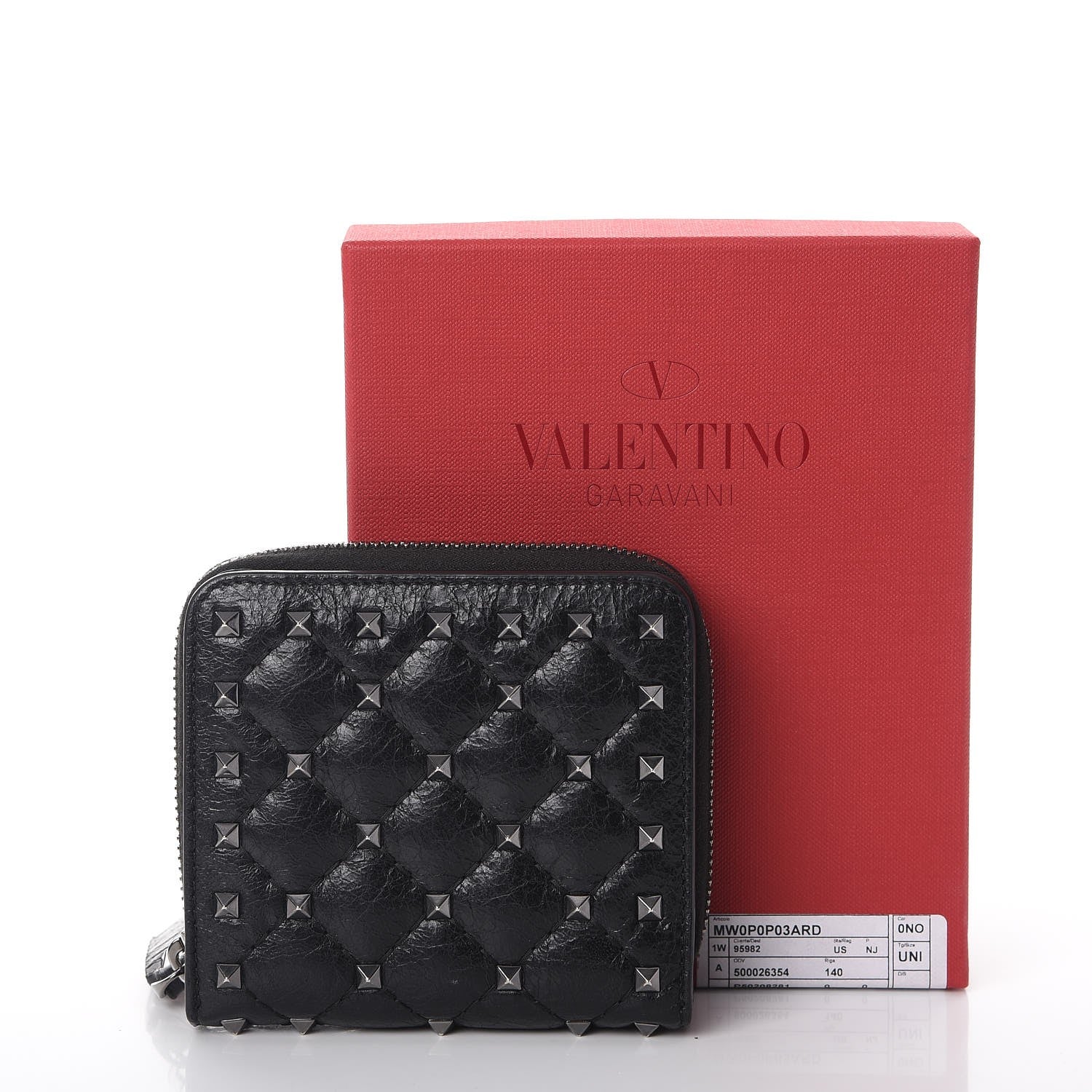 Valentino Garavani Craquele Nappa Rockstud Spike Compact Zip Around Wallet Black 10 of 10