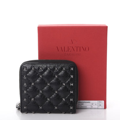 Valentino Garavani Craquele Nappa Rockstud Spike Compact Zip Around Wallet Black 10 of 10