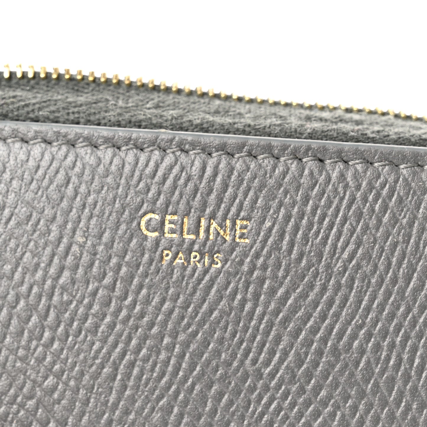 Grained Calfskin Compact Zipped Wallet Grey