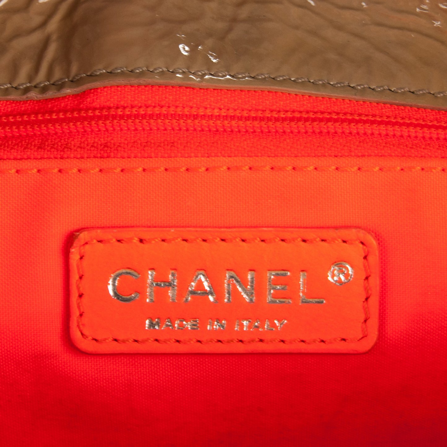 Patent Quilted Day Glo Flap Bag Beige