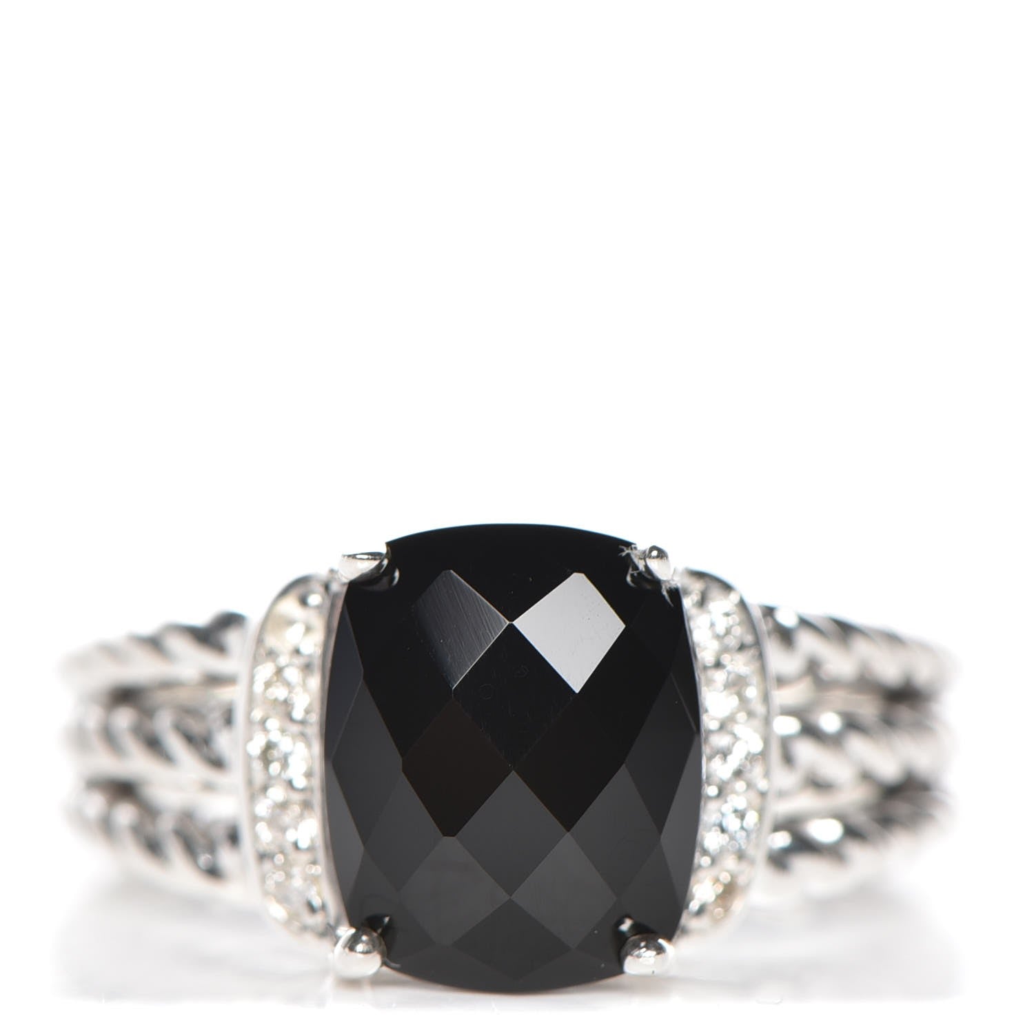 David Yurman Sterling Silver Diamond Black Onyx 10mm Petite Wheaton Ring 53 6.5 1 of 5