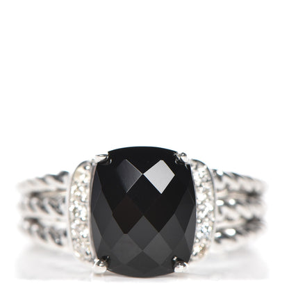 David Yurman Sterling Silver Diamond Black Onyx 10mm Petite Wheaton Ring 53 6.5 1 of 5
