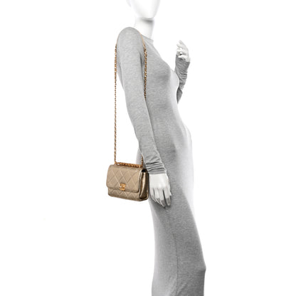 Chanel Metallic Lambskin Quilted Mini CC Crystal Logo Chain Flap Gold 2 of 10